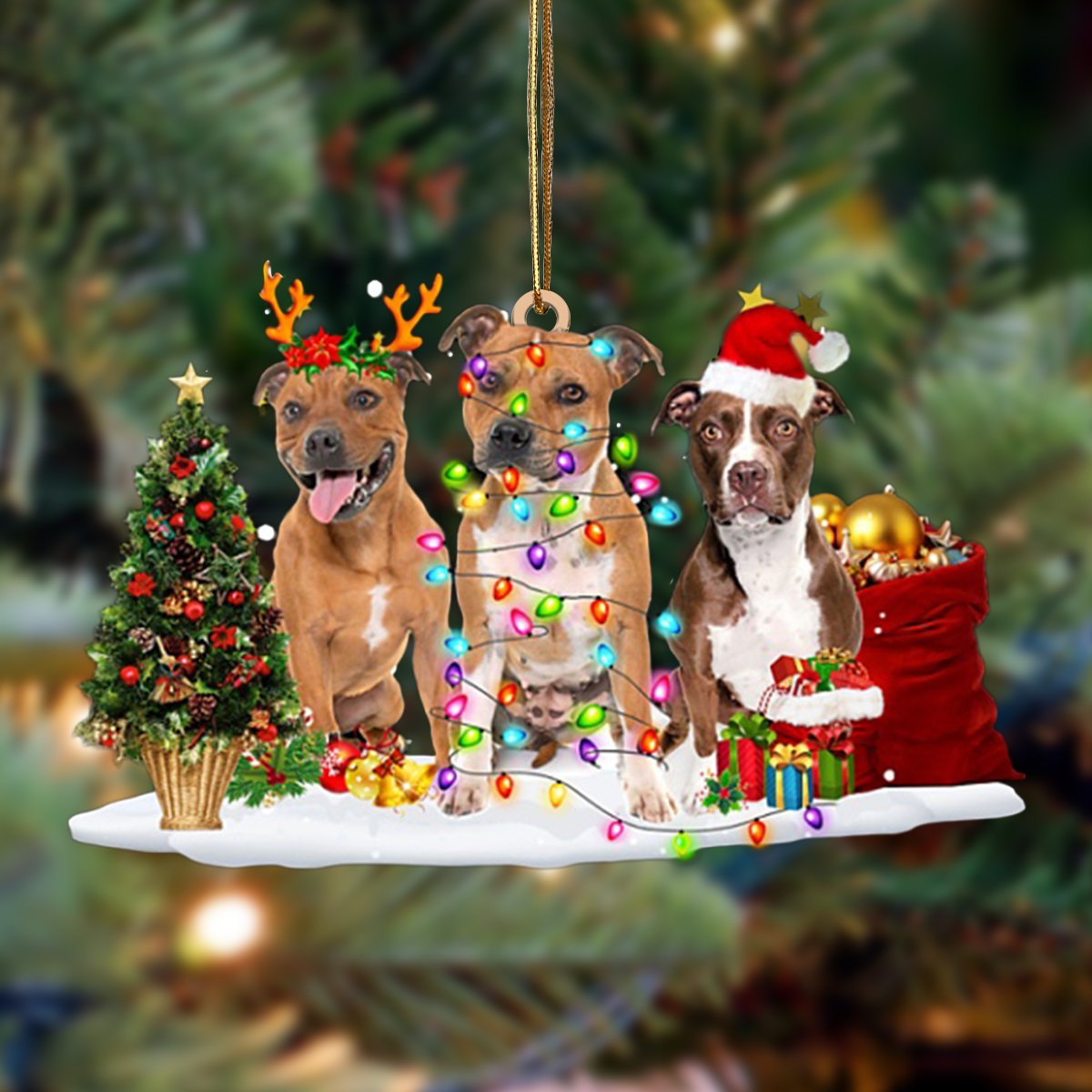 Ornament- Pitbull-Christmas Dog Friends Hanging Ornament, Happy Christmas Ornament, Car Ornament - Best gifts your whole family