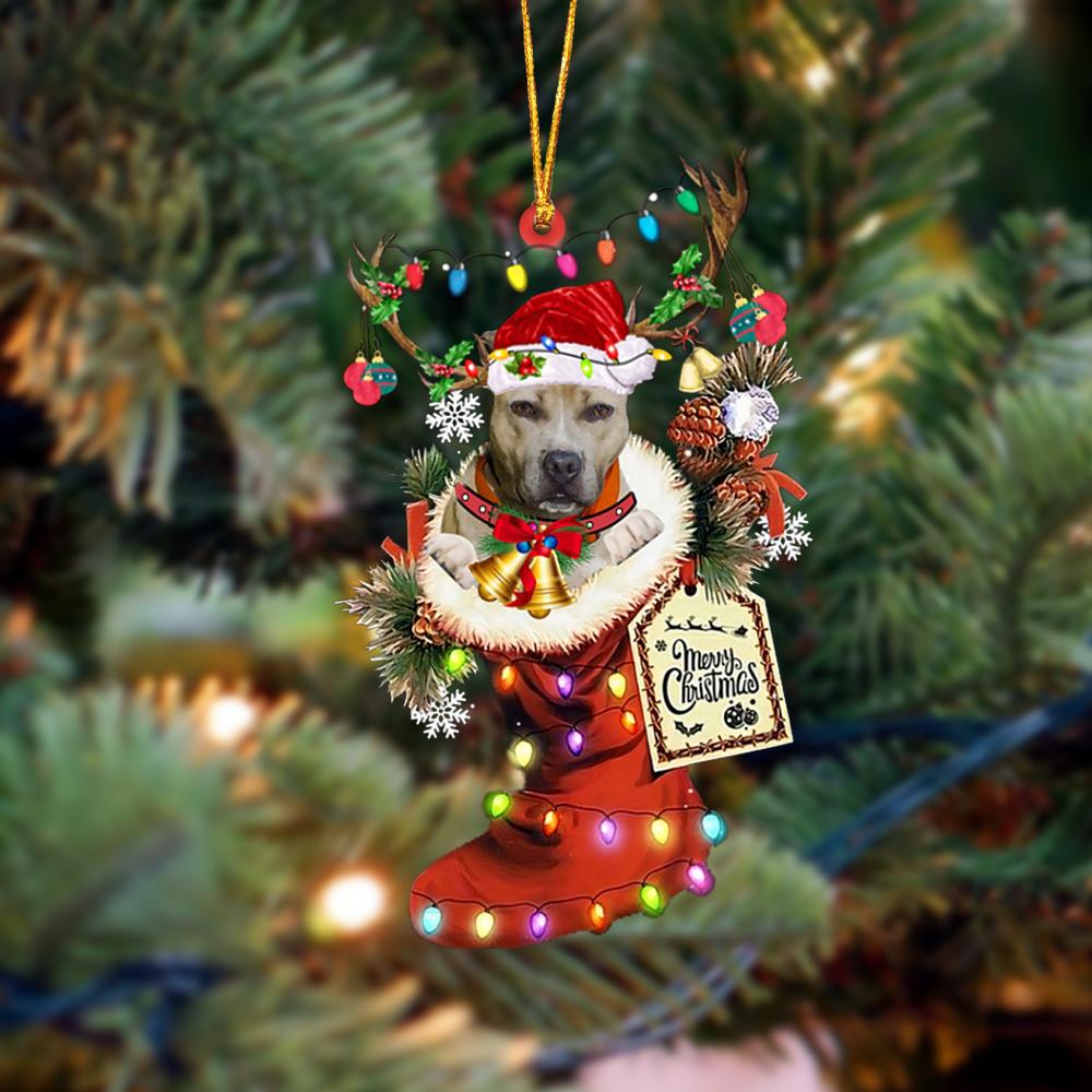 Ornament- Pitbulll 1-Xmas Boot-Two Sided Ornament, Happy Christmas Ornament, Car Ornament - Best gifts your whole family