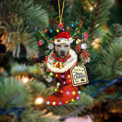 Ornament- Pitbulll 1-Xmas Boot-Two Sided Ornament, Happy Christmas Ornament, Car Ornament - Best gifts your whole family