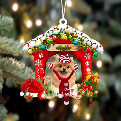 Ornament- Pomeranian 2-Christmas House Two Sided Ornament, Happy Christmas Ornament, Car Ornament - Best gifts your whole family