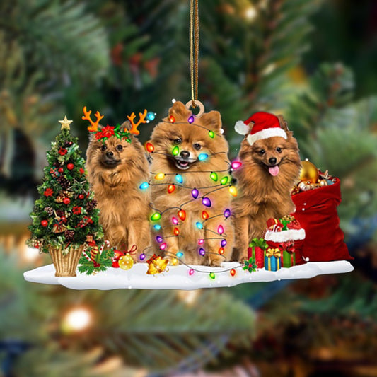Ornament- Pomeranian-Christmas Dog Friends Hanging Ornament, Happy Christmas Ornament, Car Ornament - Best gifts your whole family