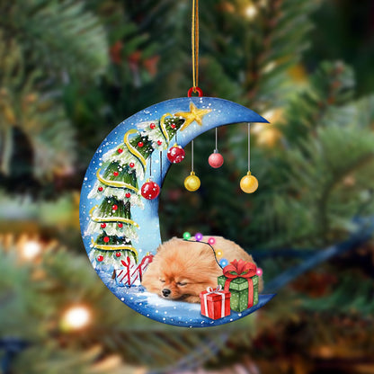 Ornament- Pomeranian-Sleep On The Moon Christmas Two Sided Ornament, Happy Christmas Ornament, Car Ornament - Best gifts your whole family