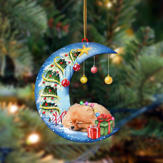 Ornament- Pomeranian-Sleep On The Moon Christmas Two Sided Ornament, Happy Christmas Ornament, Car Ornament - Best gifts your whole family