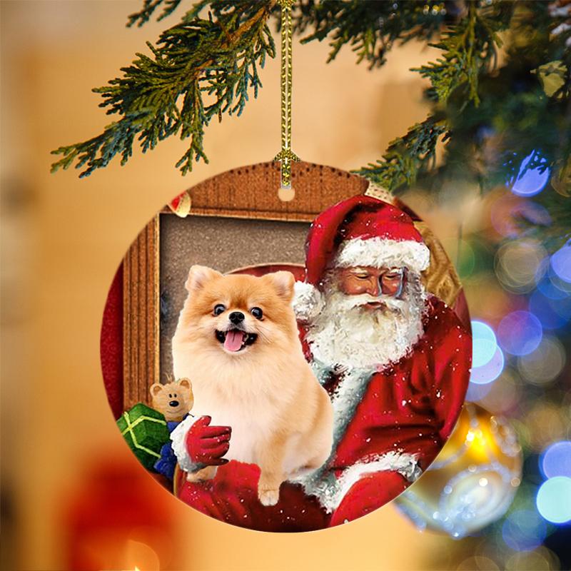Ornament- Pomeranian With Santa Christmas Ornament, Happy Christmas Ornament, Car Ornament - Best gifts your whole family
