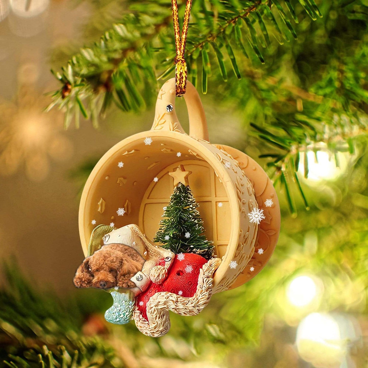 Ornament- Poodle Sleeping In A Cup Christmas Ornament Dog Ornament, Car Ornament, Christmas Ornament - Best gifts your whole family