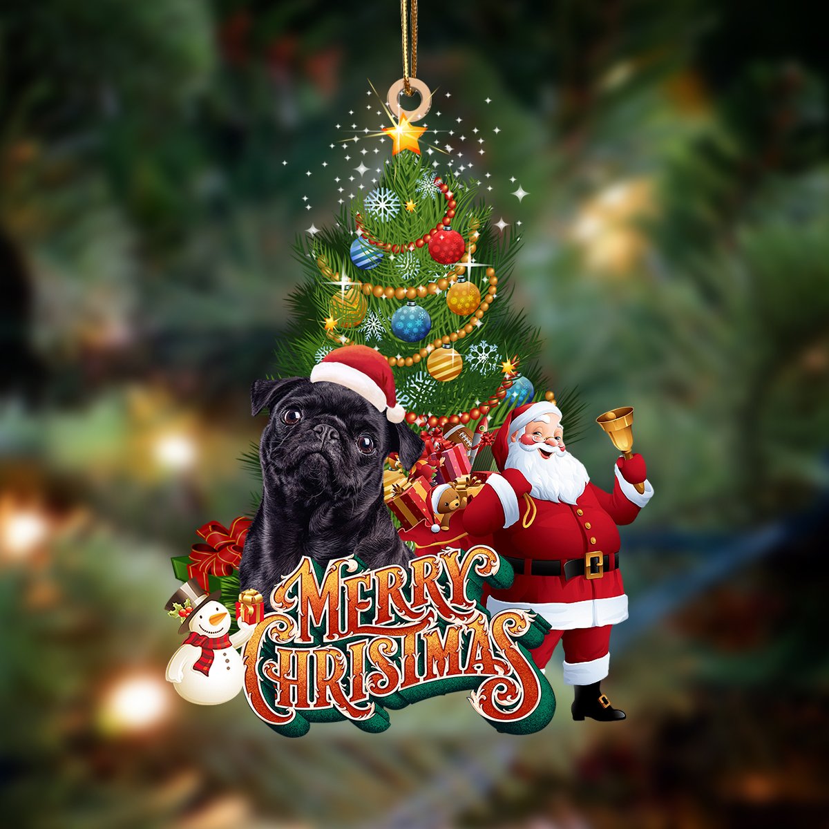 Ornament- pug bla-Christmas Tree&Dog Hanging Ornament, Happy Christmas Ornament, Car Ornament - Best gifts your whole family