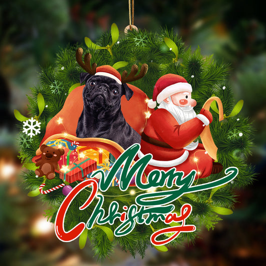 Ornament- Pug black-Santa & dog Hanging Ornament, Happy Christmas Ornament, Car Ornament - Best gifts your whole family