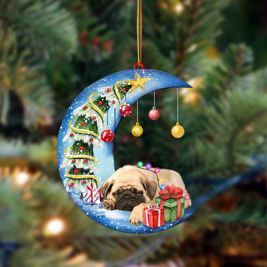 Ornament- Pug-Sleep On The Moon Christmas Two Sided Ornament, Happy Christmas Ornament, Car Ornament - Best gifts your whole family