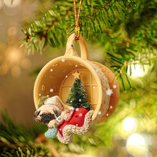 Ornament- Pug Sleeping In A Cup Christmas Ornament Dog Ornament, Car Ornament, Christmas Ornament - Best gifts your whole family