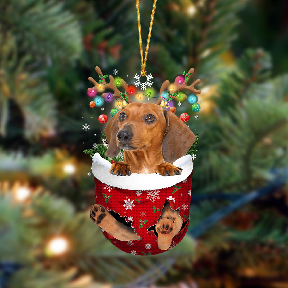 Ornament- RED Dachshund-In Christmas Pocket Two Sides Ornament, Happy Christmas Ornament, Car Ornament - Best gifts your whole family