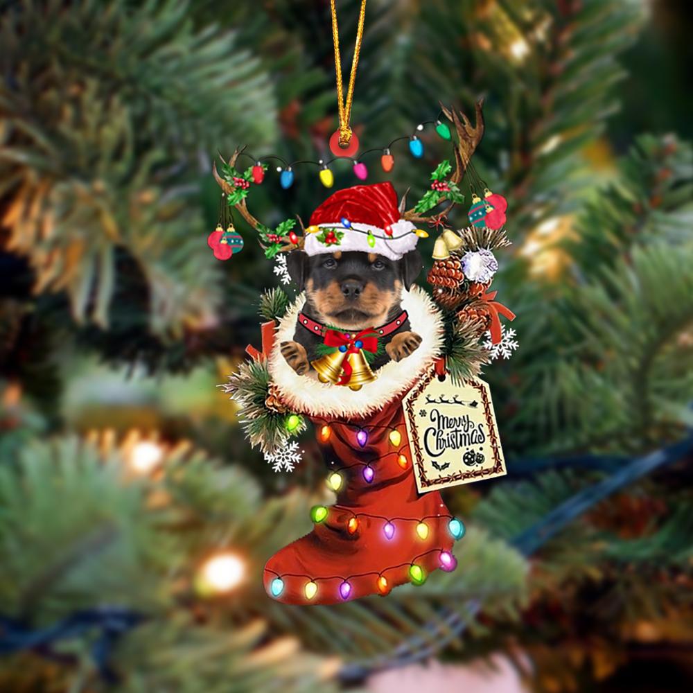 Ornament- Rottweiler 1-Xmas Boot-Two Sided Ornament, Happy Christmas Ornament, Car Ornament - Best gifts your whole family