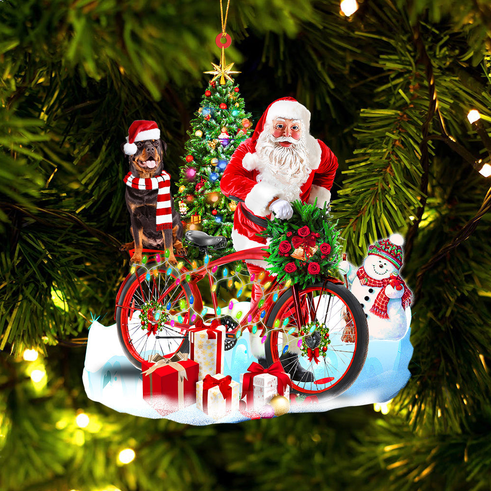 Ornament- Rottweiler On Santa's Bike Ornament Dog Ornament, Car Ornament, Christmas Ornament - Best gifts your whole family