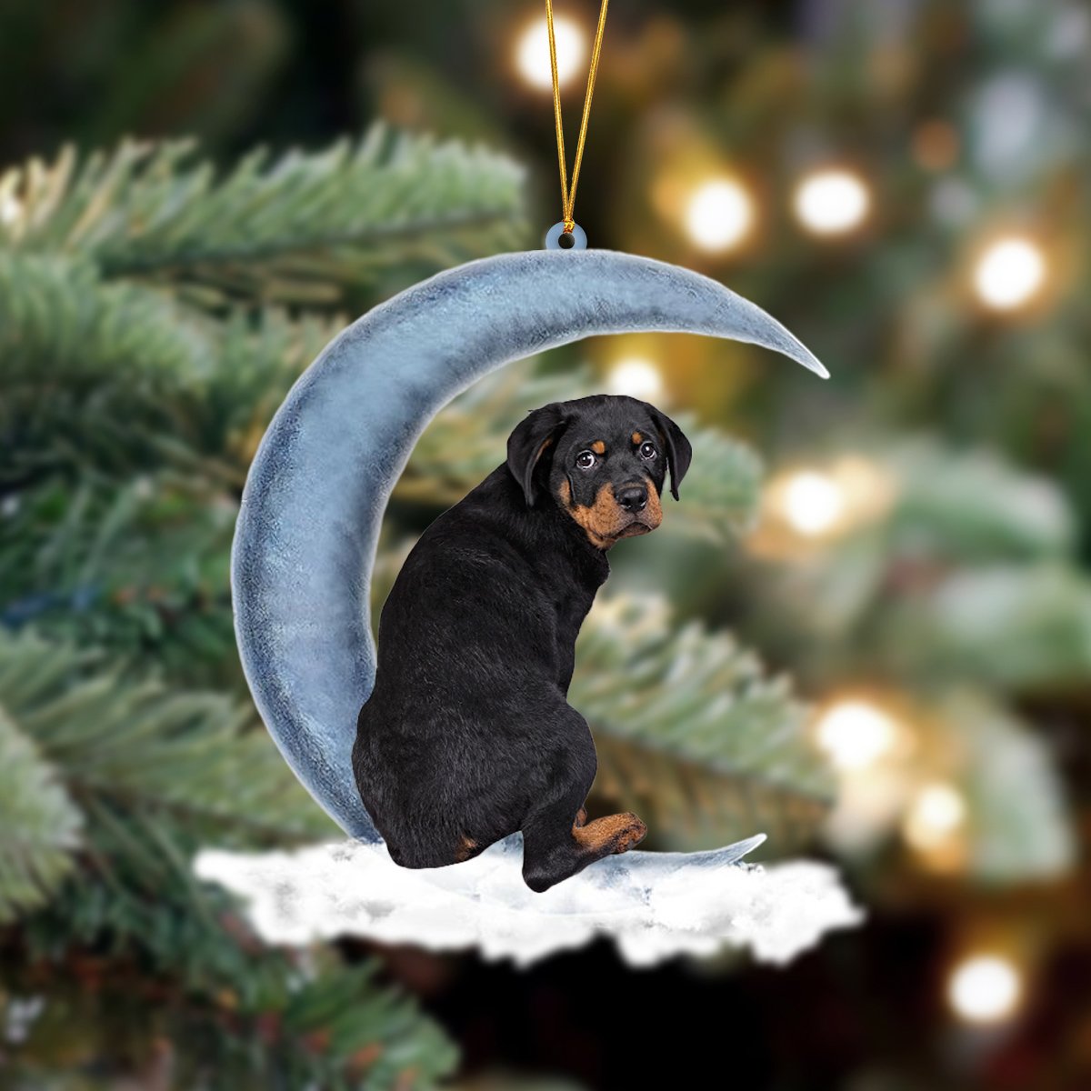 Ornament- Rottweiler Sits On The Moon Hanging Ornament Dog Ornament, Car Ornament, Christmas Ornament - Best gifts your whole family