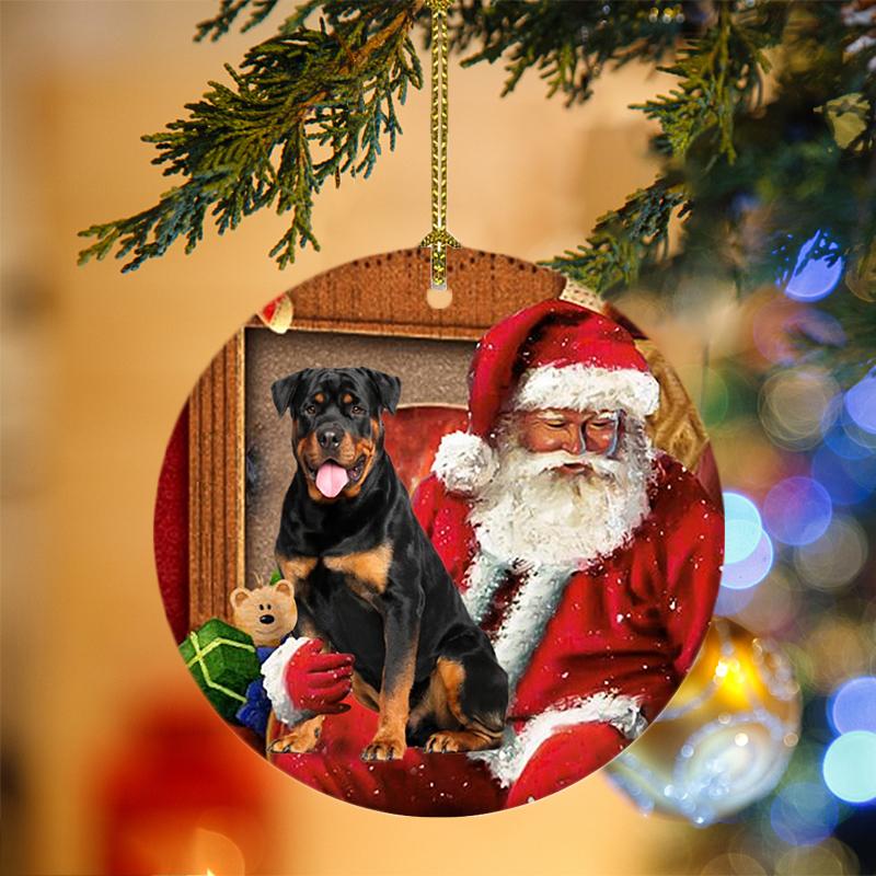Ornament- Rottweiler With Santa Christmas Ornament, Happy Christmas Ornament, Car Ornament - Best gifts your whole family