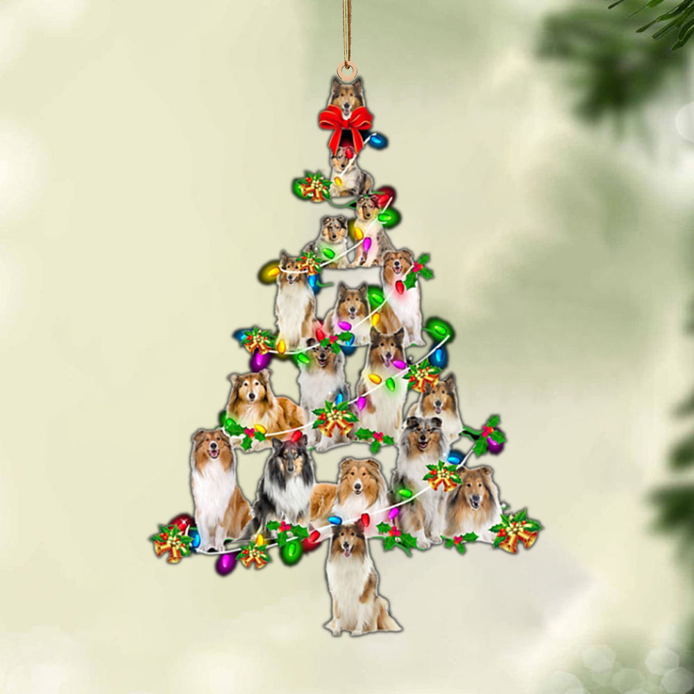 Ornament- Rough Collie-Christmas Tree Lights-Two Sided Ornament, Happy Christmas Ornament, Car Ornament - Best gifts your whole family