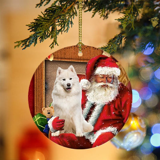 Ornament- Samoyed With Santa Christmas Ornament, Happy Christmas Ornament, Car Ornament - Best gifts your whole family