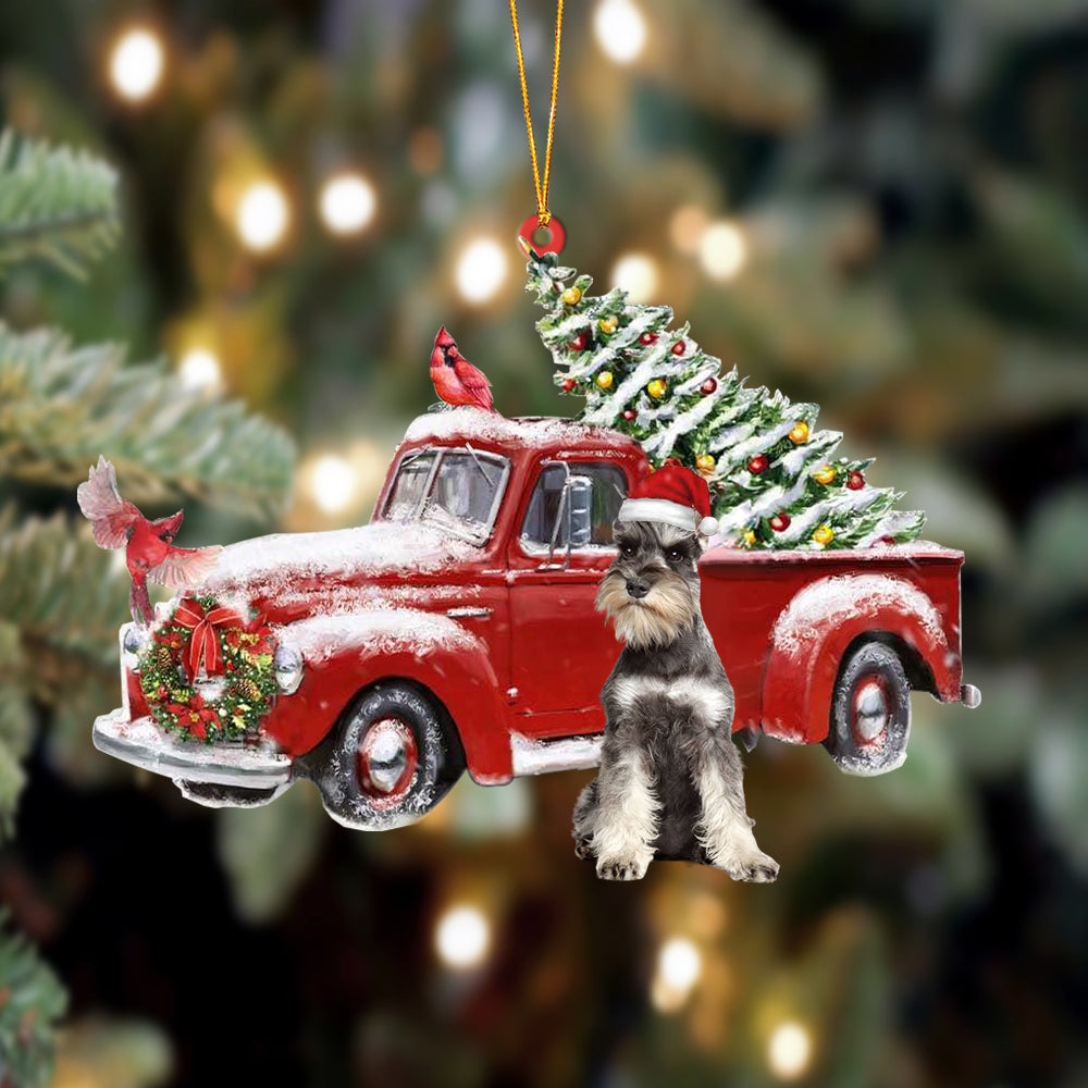 Ornament- Schnauzer-Cardinal & Truck Two Sided Ornament, Happy Christmas Ornament, Car Ornament - Best gifts your whole family