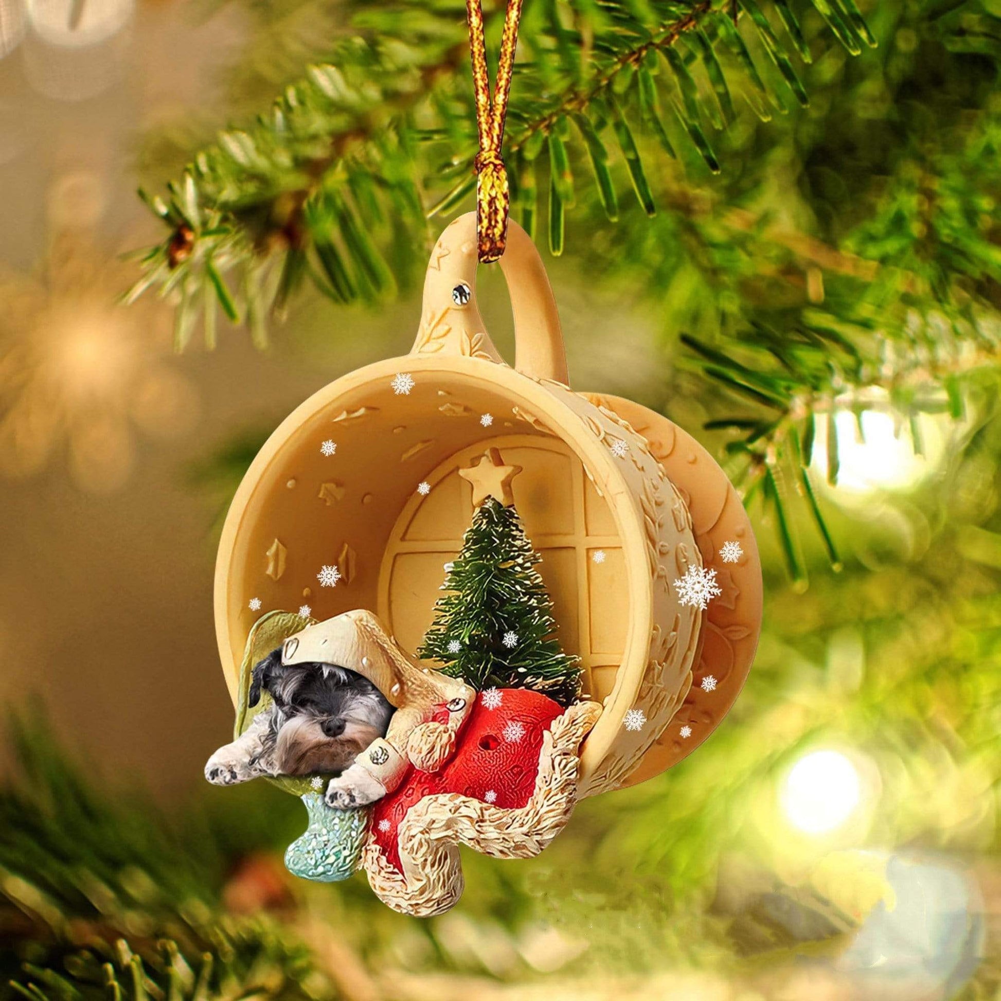 Ornament- Schnauzer Sleeping In A Cup Christmas Ornament Dog Ornament, Car Ornament, Christmas Ornament - Best gifts your whole family