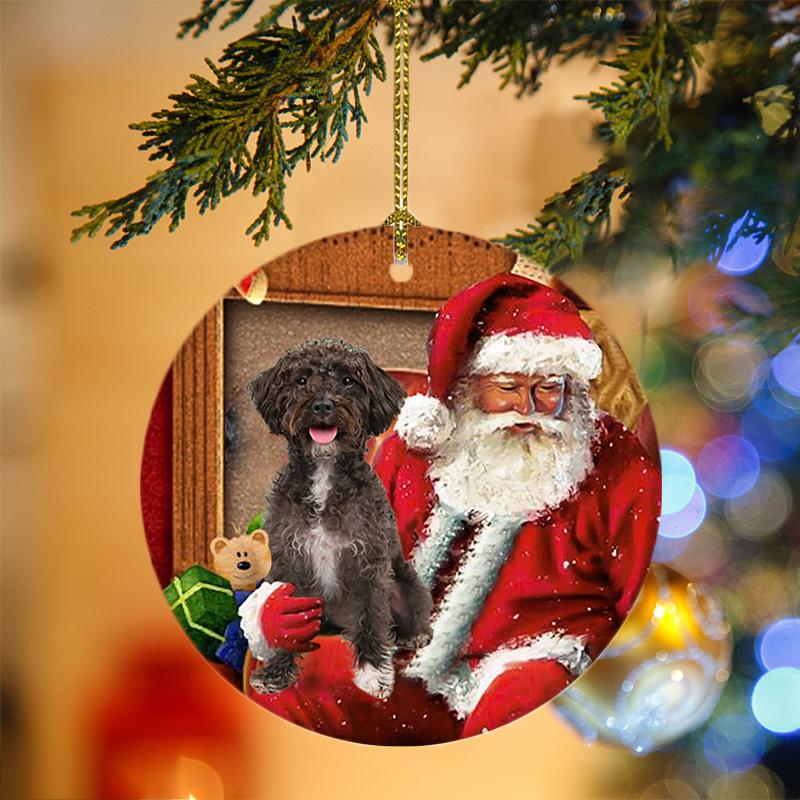 Ornament- Schnoodle With Santa Christmas Ornament, Happy Christmas Ornament, Car Ornament - Best gifts your whole family