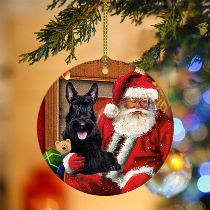 Ornament- Scottish Terrier With Santa Christmas Ornament, Happy Christmas Ornament, Car Ornament - Best gifts your whole family