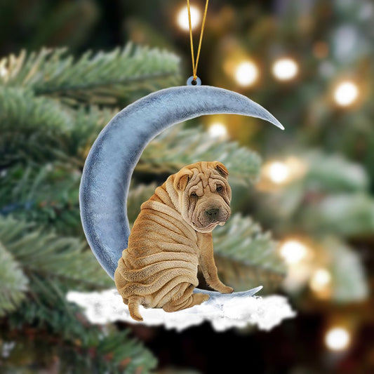 Ornament- Shar Pei Sits On The Moon Hanging Ornament Dog Ornament, Car Ornament, Christmas Ornament - Best gifts your whole family