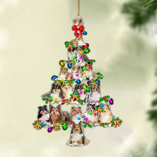 Ornament- Shetland Sheepdog-Christmas Tree Lights-Two Sided Ornament, Happy Christmas Ornament, Car Ornament - Best gifts your whole family