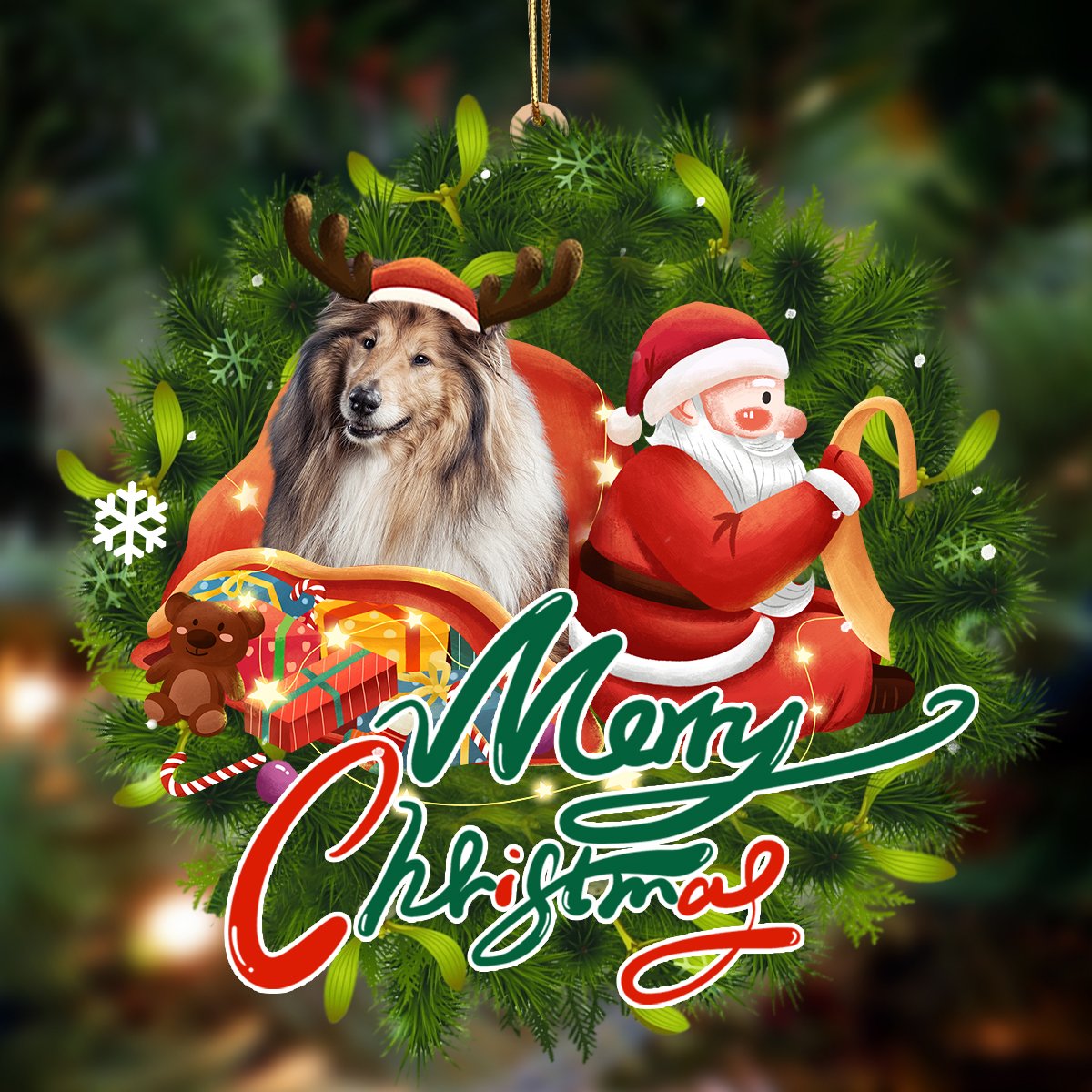 Ornament- Shetland Sheepdog-Santa & dog Hanging Ornament, Happy Christmas Ornament, Car Ornament - Best gifts your whole family