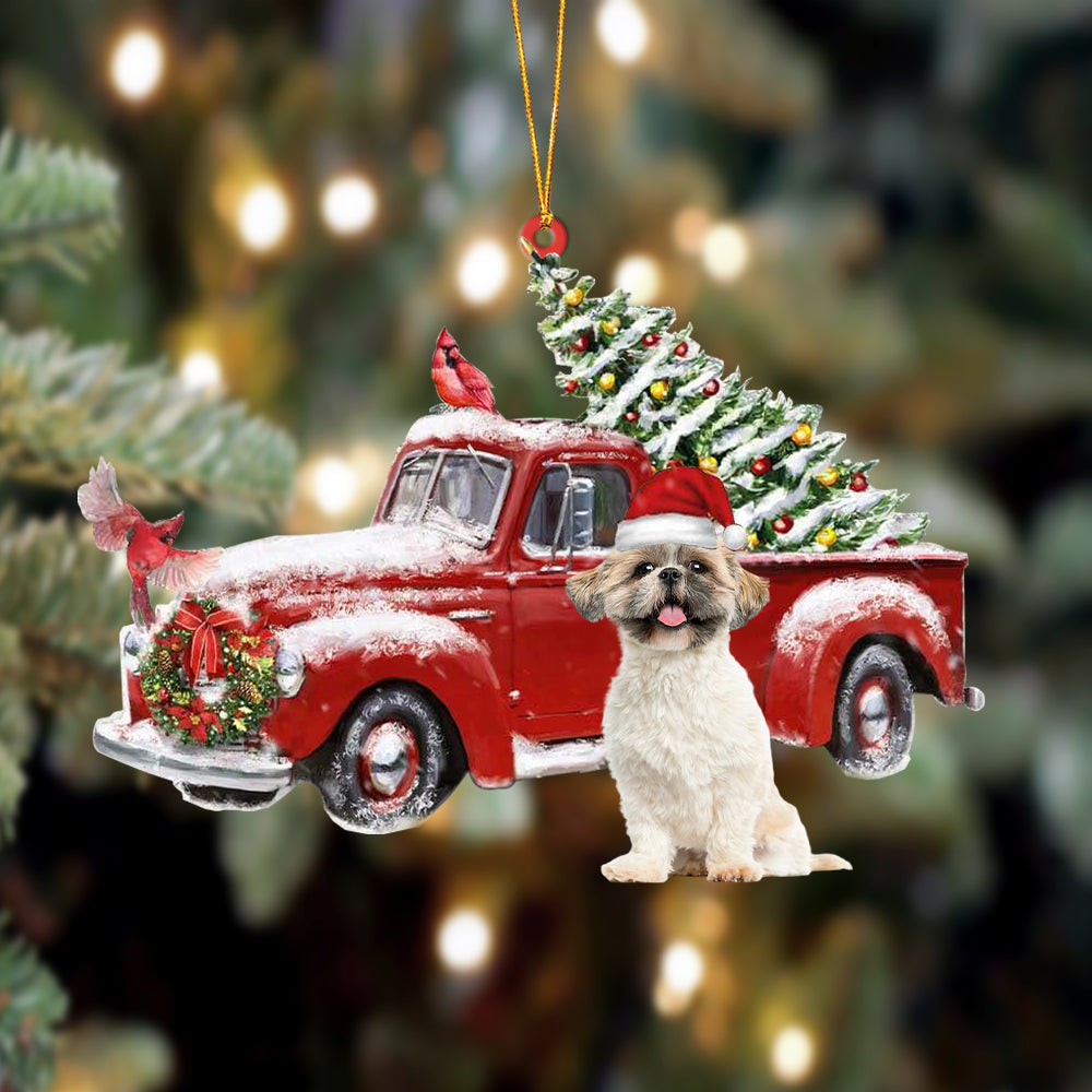 Ornament- Shih Tzu 2-Cardinal & Truck Two Sided Ornament, Happy Christmas Ornament, Car Ornament - Best gifts your whole family