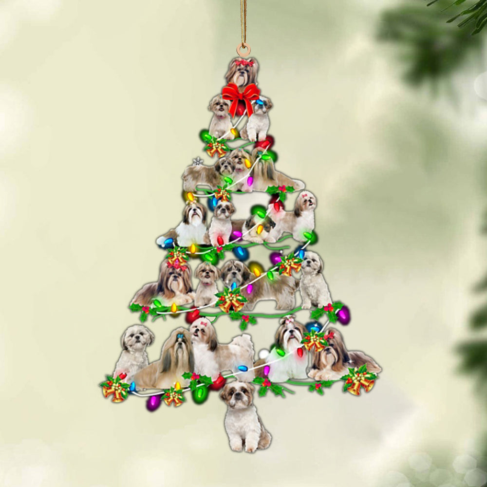 Ornament- Shih Tzu-Christmas Tree Lights-Two Sided Ornament, Happy Christmas Ornament, Car Ornament - Best gifts your whole family