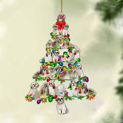 Ornament- Shih Tzu-Christmas Tree Lights-Two Sided Ornament, Happy Christmas Ornament, Car Ornament - Best gifts your whole family