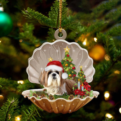 Ornament- Shih Tzu-Sleeping Pearl in Christmas Two Sided Ornament, Happy Christmas Ornament, Car Ornament - Best gifts your whole family