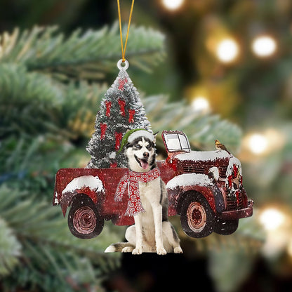 Ornament- Siberian Husky-Christmas Truck Two Sided Ornament, Happy Christmas Ornament, Car Ornament - Best gifts your whole family