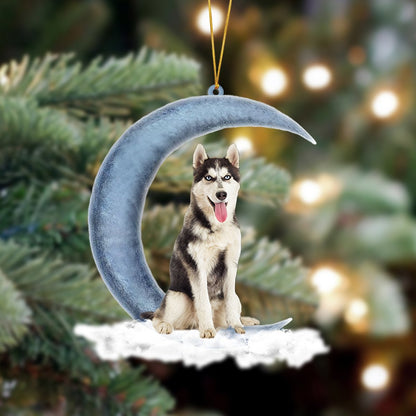Ornament- Siberian Husky Sits On The Moon Hanging Ornament Dog Ornament, Car Ornament, Christmas Ornament - Best gifts your whole family