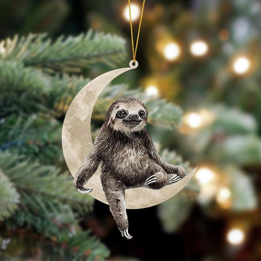 Ornament- Sloth Sits On The Moon Hanging Ornament Dog Ornament, Car Ornament, Christmas Ornament - Best gifts your whole family