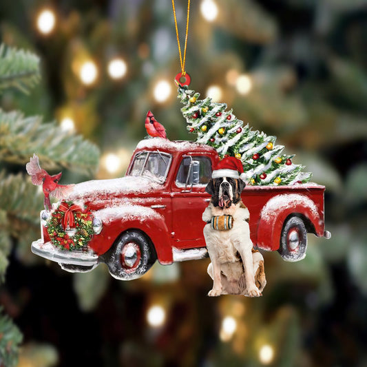 Ornament- St Bernard-Cardinal & Truck Two Sided Ornament, Happy Christmas Ornament, Car Ornament - Best gifts your whole family