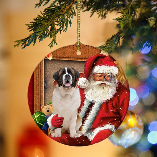 Ornament- St Bernard With Santa Christmas Ornament, Happy Christmas Ornament, Car Ornament - Best gifts your whole family