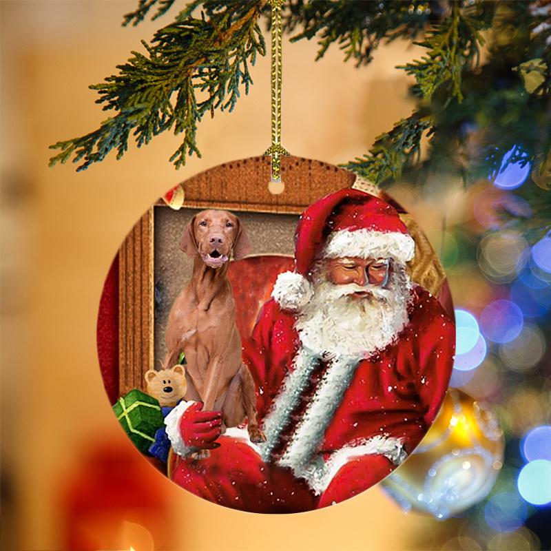 Ornament- Vizsla With Santa Christmas Ornament, Happy Christmas Ornament, Car Ornament - Best gifts your whole family