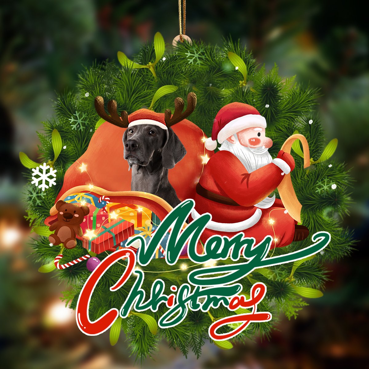 Ornament- Weimaraner-Santa & dog Hanging Ornament, Happy Christmas Ornament, Car Ornament - Best gifts your whole family