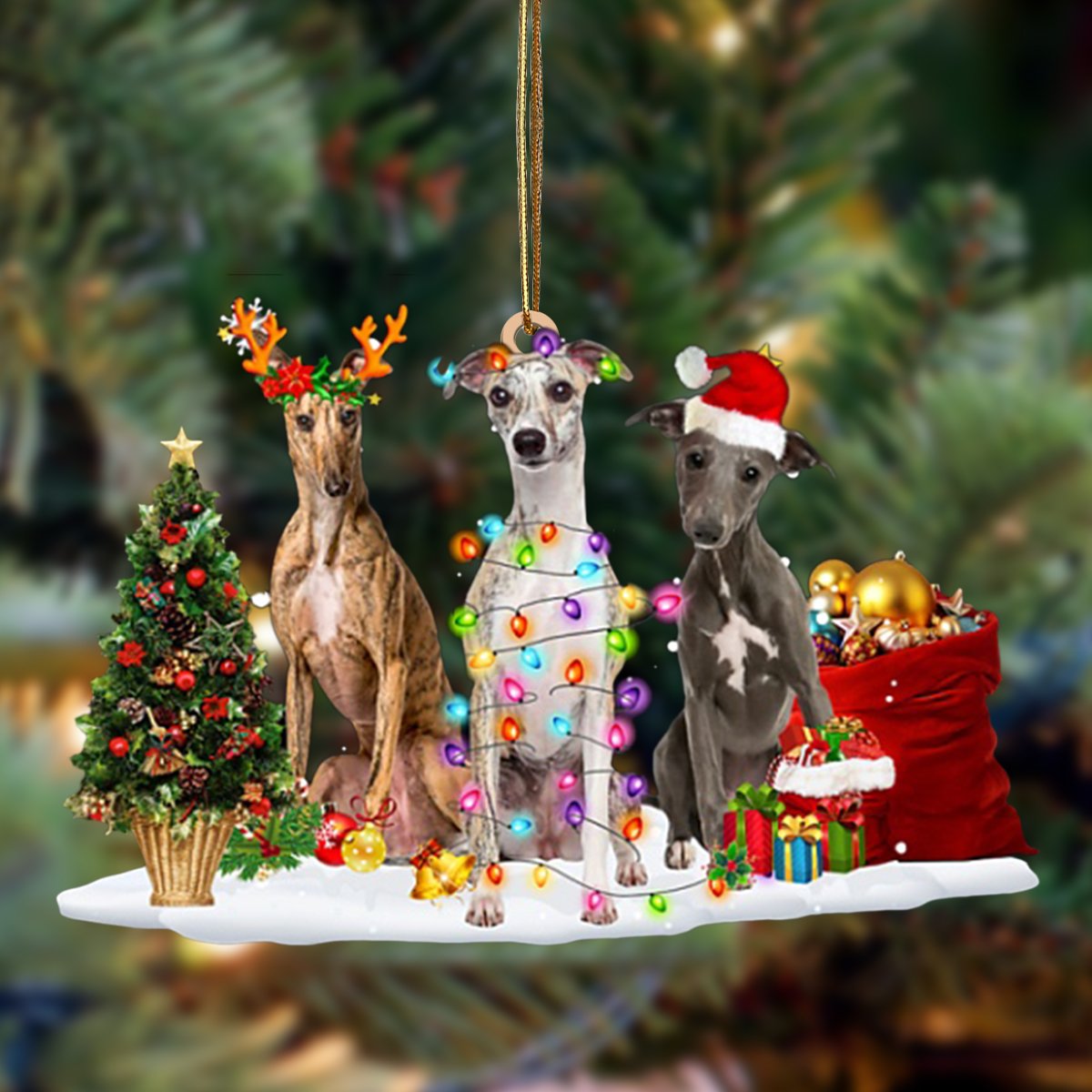 Ornament- Whippet-Christmas Dog Friends Hanging Ornament, Happy Christmas Ornament, Car Ornament - Best gifts your whole family