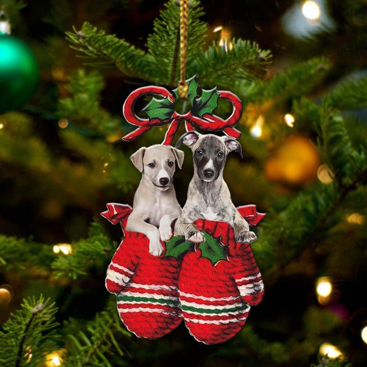 Ornament- Whippet Inside Your Gloves Christmas Holiday-Two Sided Ornament, Christmas Ornament, Car Ornament - Best gifts your whole family
