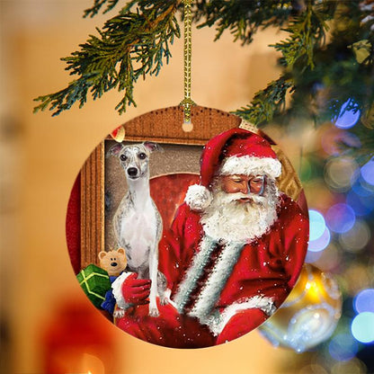 Ornament- Whippet With Santa Christmas Ornament, Happy Christmas Ornament, Car Ornament - Best gifts your whole family