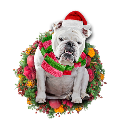 Ornament- White Bulldog Christmas Ornament, Happy Christmas Ornament, Car Ornament - Best gifts your whole family