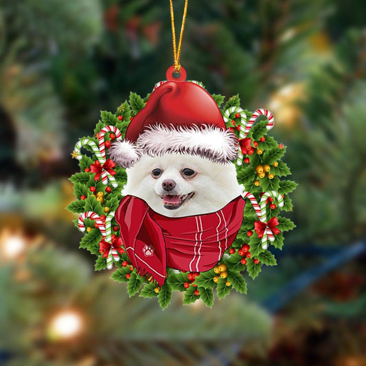 Ornament- WHITE Pomeranian-Xmas Bandana Hanging Ornament, Happy Christmas Ornament, Car Ornament - Best gifts your whole family