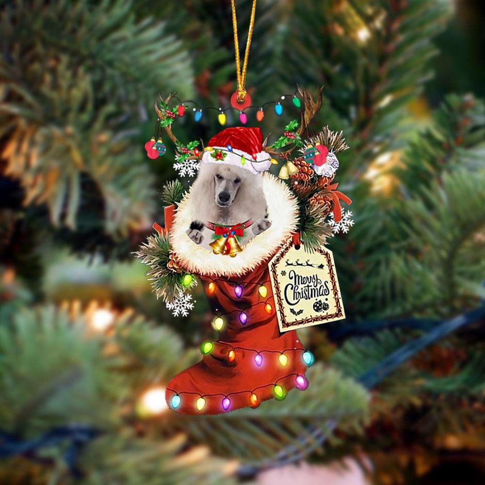 Ornament- WHITE Standard Poodle-Xmas Boot-Two Sided Ornament, Happy Christmas Ornament, Car Ornament - Best gifts your whole family