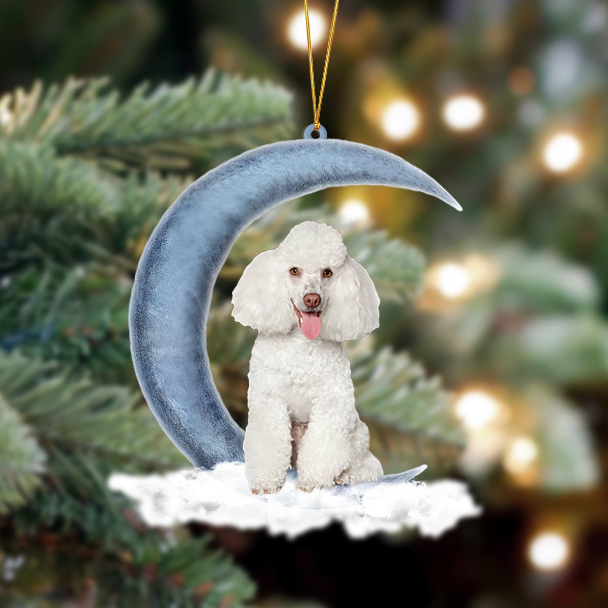 Ornament- White Toy Poodle Sits On The Moon Hanging Ornament Dog Ornament, Car Ornament, Christmas Ornament - Best gifts your whole family