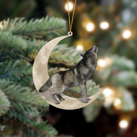 Ornament- Wolf Howling On The Moon Hanging Ornament Dog Ornament, Car Ornament, Christmas Ornament - Best gifts your whole family