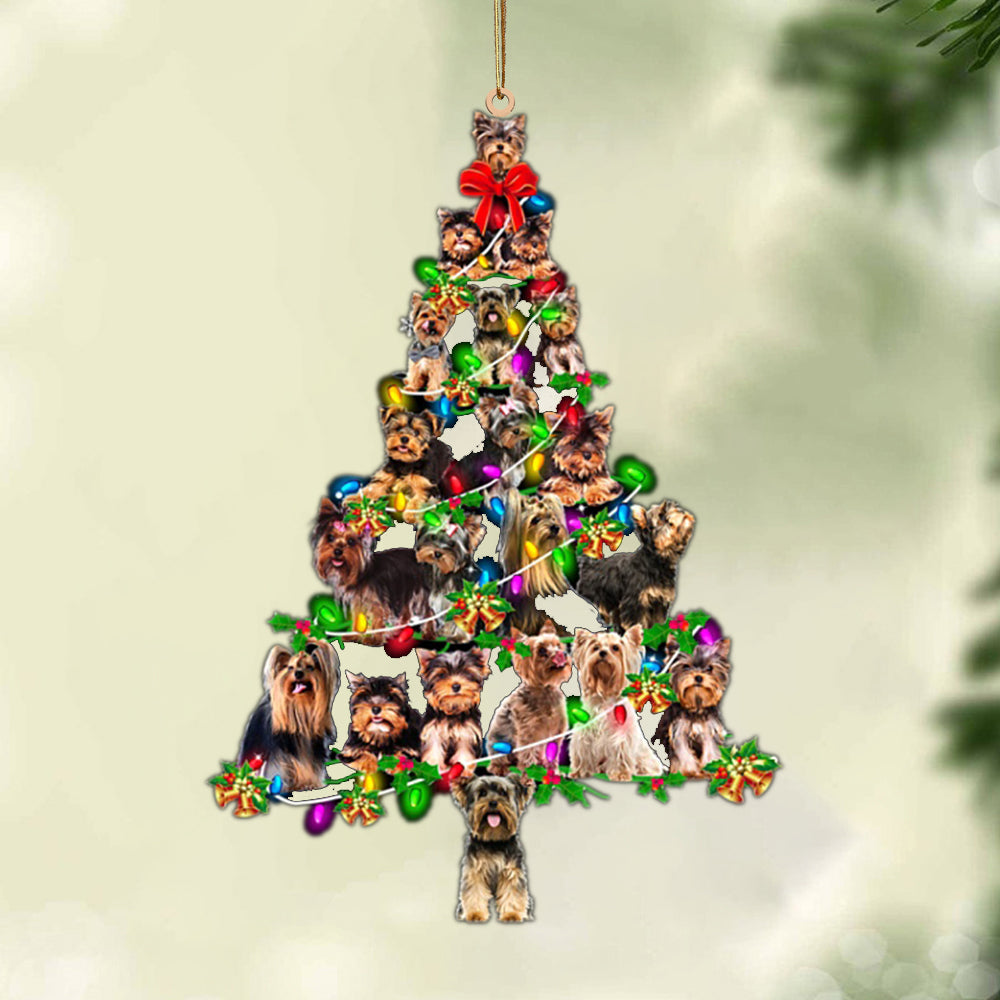 Ornament- Yorkshire Terrier-Christmas Tree Lights-Two Sided Ornament, Happy Christmas Ornament, Car Ornament - Best gifts your whole family