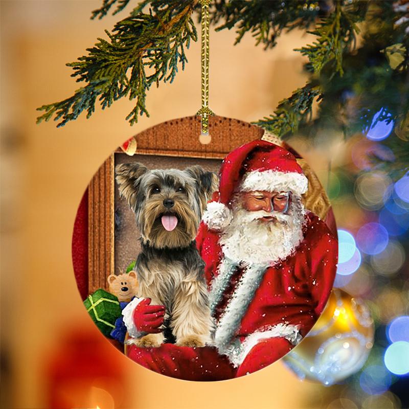Ornament- Yorkshire Terrier With Santa Christmas Ornament, Happy Christmas Ornament, Car Ornament - Best gifts your whole family