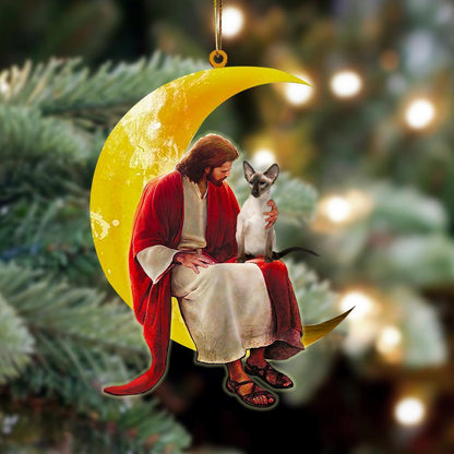 Ornaments- Balinese And Jesus Sitting On The Moon Hanging Ornament, Dog Ornaments, Car Ornament - Best gifts your whole family