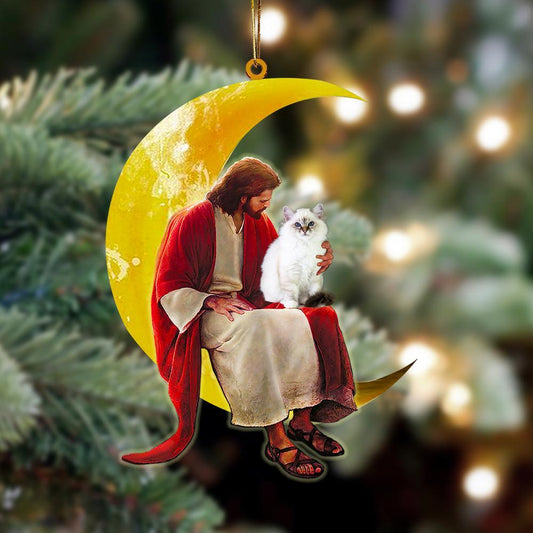 Ornaments- Birman And Jesus Sitting On The Moon Hanging Ornament, Dog Ornaments, Car Ornament - Best gifts your whole family